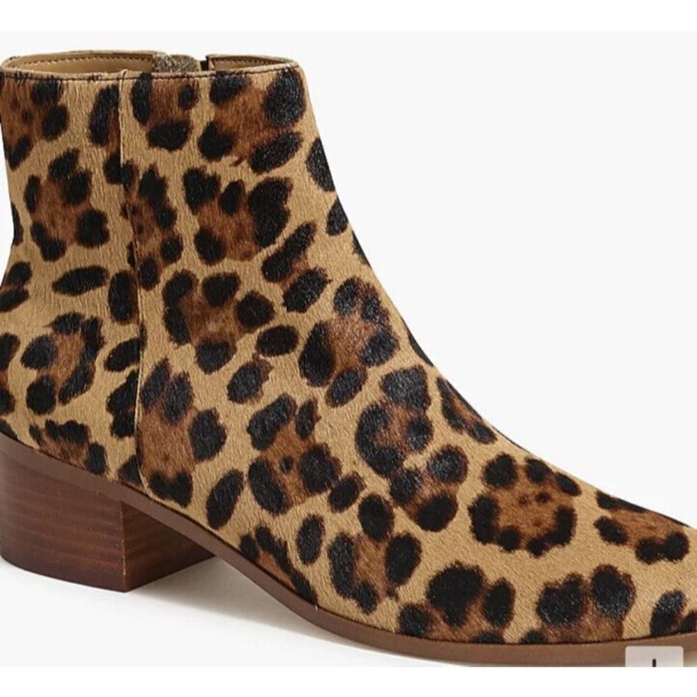 J Crew Calf Hair Walker Ankle Boots Booties Womens Sz 6 Leopard Animal Print